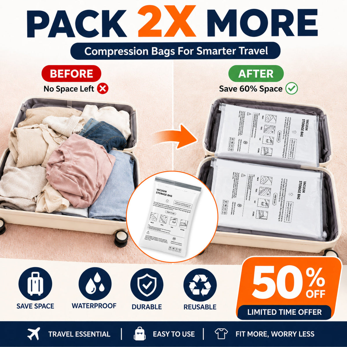Travel compression bag
