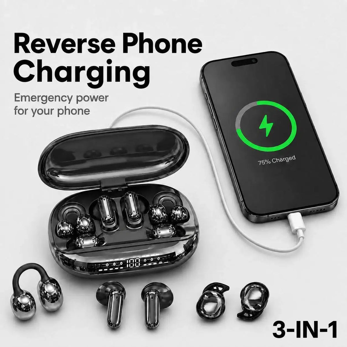 6-Piece Clip-On Earbuds with Power Bank Case