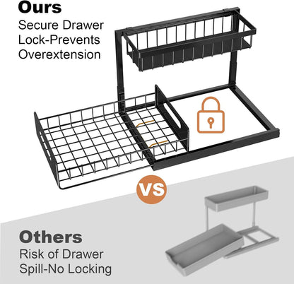 Under Sink Organizer | L-Shaped Double Drawer Cabinet Shelf, Fits Around Pipes, Holds Up to 50 lbs