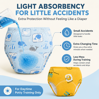 Toddler Potty Training Pants – 100% Cotton Reusable Training Underwear with Light Absorbency