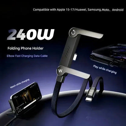BUY 1 GET 1 FREE!⚡Official Authorized | MFi-Certified Cables🔥 2-in-1 Cable 240W Fast Charging with Phone Stand
