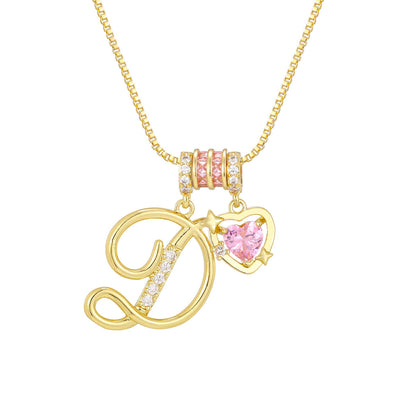 🌸 Dainty 3-Layer Initial Necklace – Silver-Plated Choker with Blush Pink CZ Charm