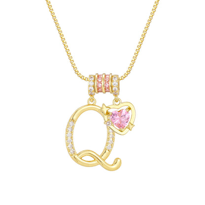 🌸 Dainty 3-Layer Initial Necklace – Silver-Plated Choker with Blush Pink CZ Charm