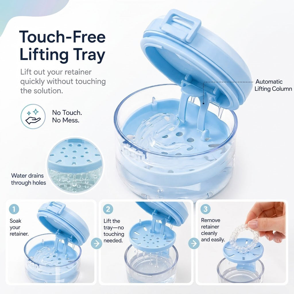 Portable Retainer & Denture Cleaning Case with Lift-Out Tray